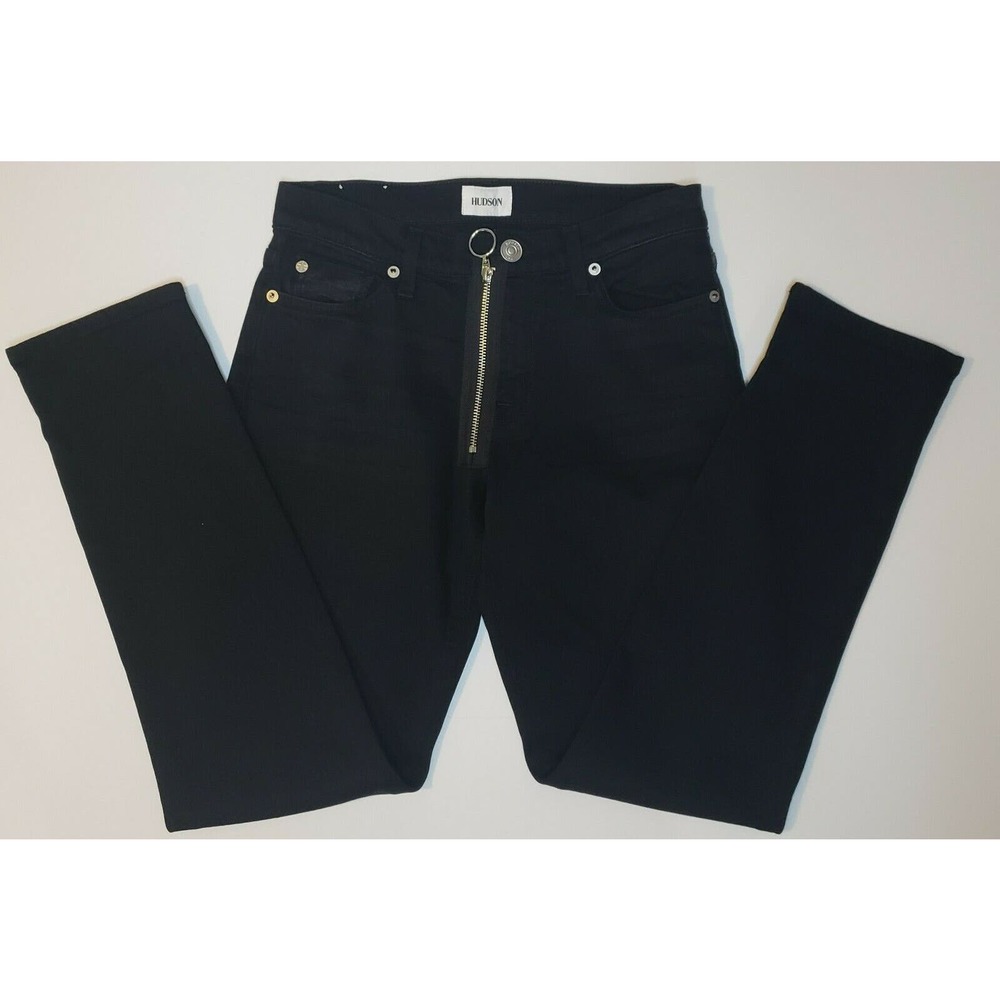Hudson Riley Crop Relaxed Straight Jeans Sz 24 Exposed Zipper Black NEW - Picture 2 of 7